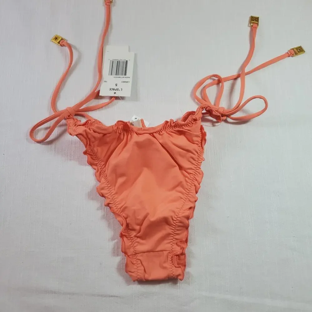 L*Space Monica Wise Strappy Bikini Bottom Coral Orange Swimsuit Size Small S NWT